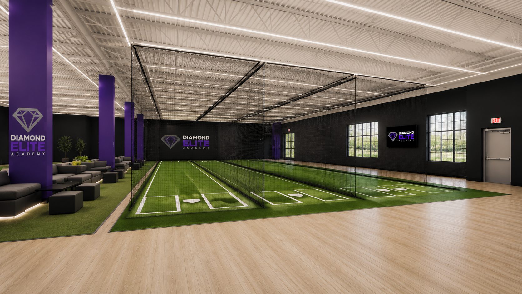 Rendering of the academy's batting cages and open turf